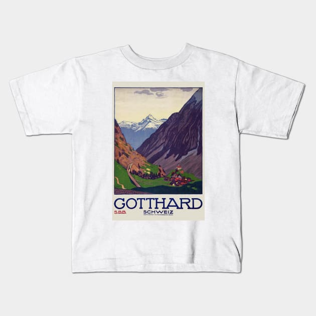 Gotthard Schweiz Switzerland Vintage Poster 1914 Kids T-Shirt by vintagetreasure